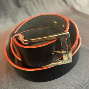 Also men’s L leather belt black with red contrast